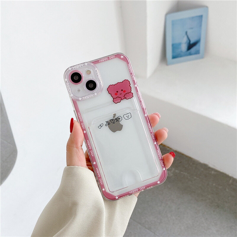 2022 Set Card Cartoon Phone Case for IPhone 11 12 13 Pro Max Couple Bear Rabbit Cute Case for IPhone 7 8 Plus Casing XR Xs Max Back Cover Gift for Baby Boy Baby Girl