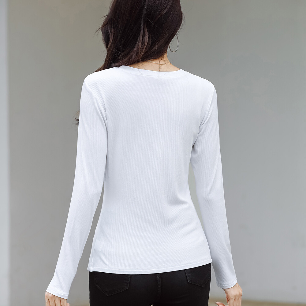 Women's T-shirt Long Sleeve Crew Neck Casual Tee Solid Color Top