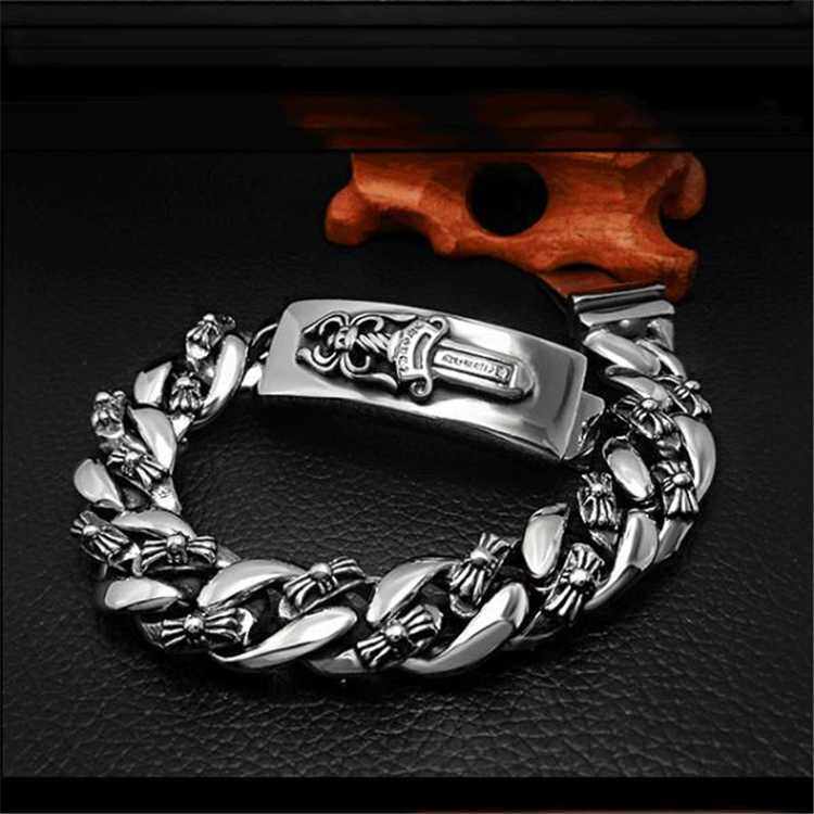 Retro Chrome Titanium Steel Hearts Cross Bracelet Accessories Sword Charm