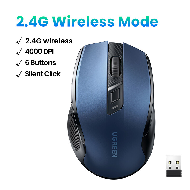 UGREEN Wireless Mouse, 6 Silent Buttons, 2.4G with USB Mini Receiver, 5 ...