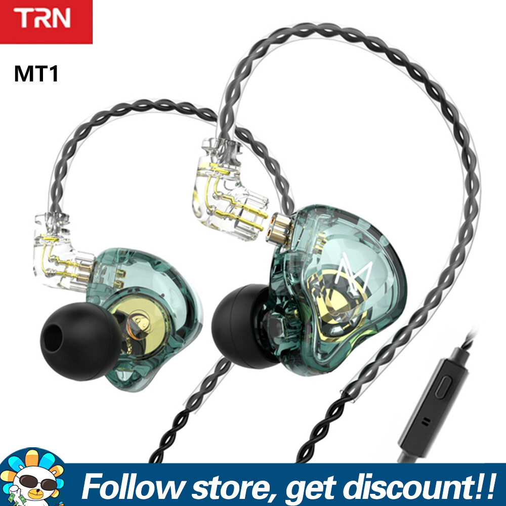 TRN MT1 Eeadphones Dual Dynamic Driver Earburds HiFi Bass Music IEM Headphone Metal Gaming Sports Running Headsets Noise Cancellation Wired Earphones 2PIN Detachable Wired DJ Monitors For Smartphones Tablet Laptops Computers