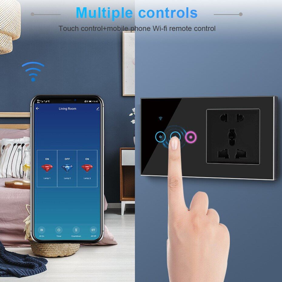 Tuya Smart Life App Control Switch And Socket Wifi Led Light Touch Wall Switch 16a Electrical Socket Work With Alexa Google Home