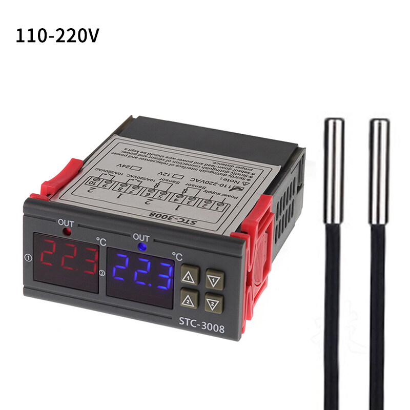 Digital Thermostat Temperaturregler Fühler 12V/24V/110-220V STC-1000-50℃~90℃ 