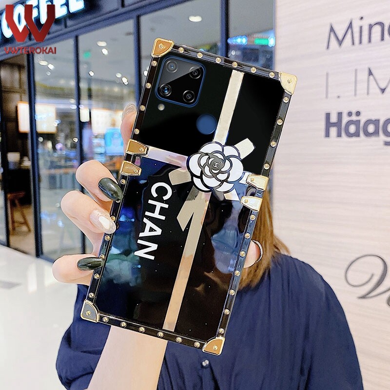 Fashion Camellia Flowers Phone Case For OPPO Reno 3 3 Pro 4 4F 5 5F Realme 5 5i 5s C3 C15 C12 C11 C20 C21Y C25 C33 C35 C53 NFC C51 With Luxurious Diamond Ring Stand Bracket Soft Silicone Anti-fall Back Case Cover For Elegant lady