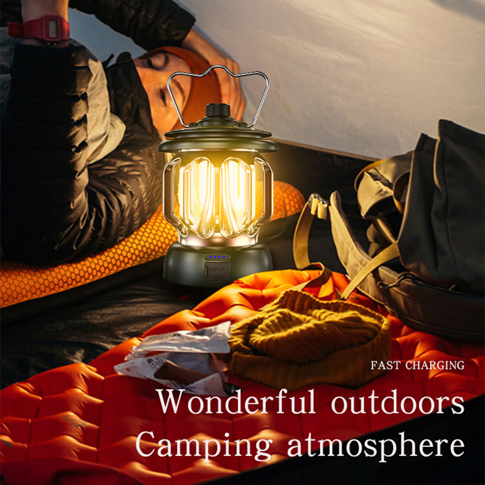Ghxdryuru Camping Light Retro Rechargeable with Handle Waterproof Multifunctional Dual Light Source USB Charging High Brightness LED Emergency Lantern Lamp for Outdoor Outdoor Light Retro