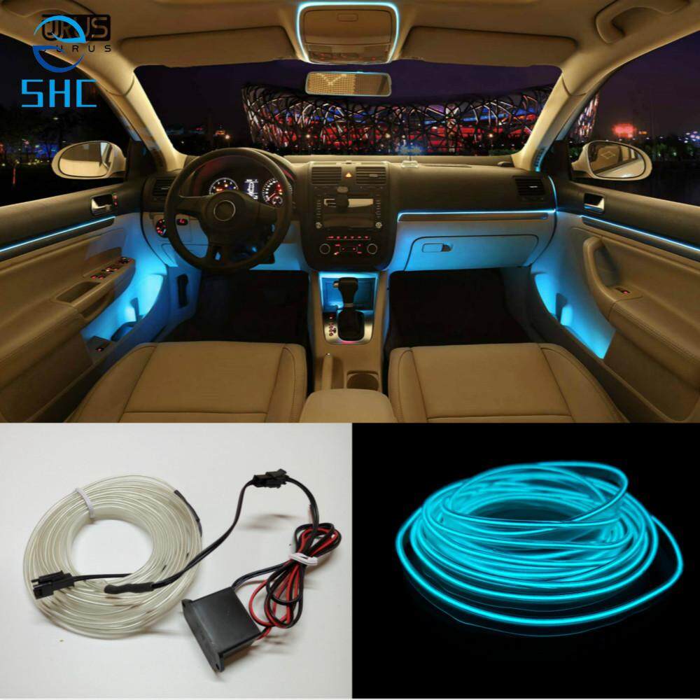 SHC 5 M 10 Warna Mobil Bergaya Swakriya EL Dingin Line Fleksibel Dekorasi Interior Strip Pemotong Bentuk Lampu untuk Sepeda Motor dan Mobil (Kristal biru)