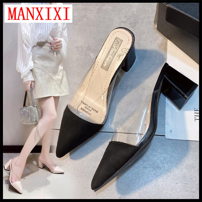 MANXIXI Brand Sandals Fashion Beautiful High Heels 2.56 Inches Mules Slippers For Women (Size 35-39)