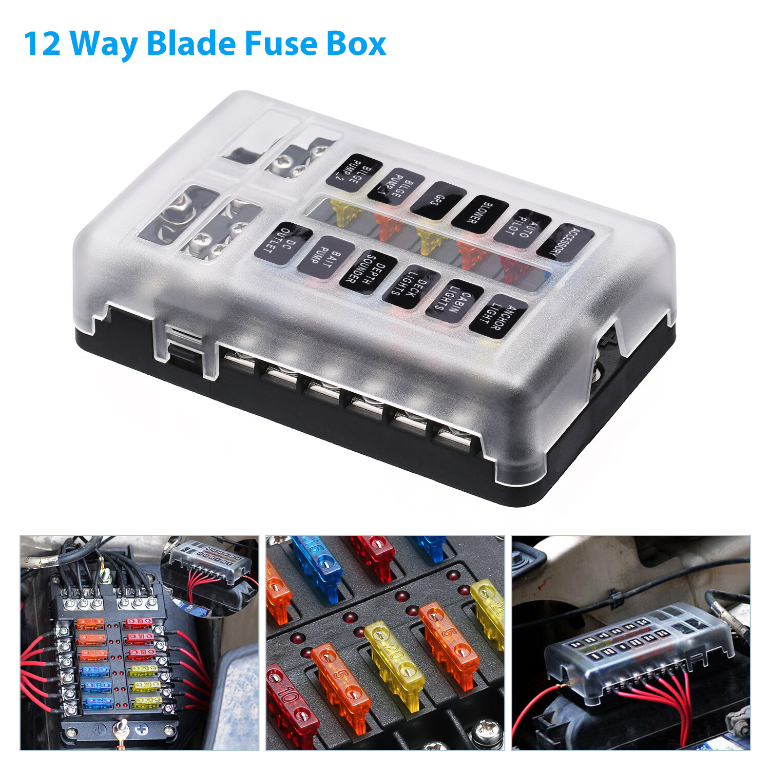 12V/32V car fuse box 12 way car blade fuse box holder marine fusebox ...