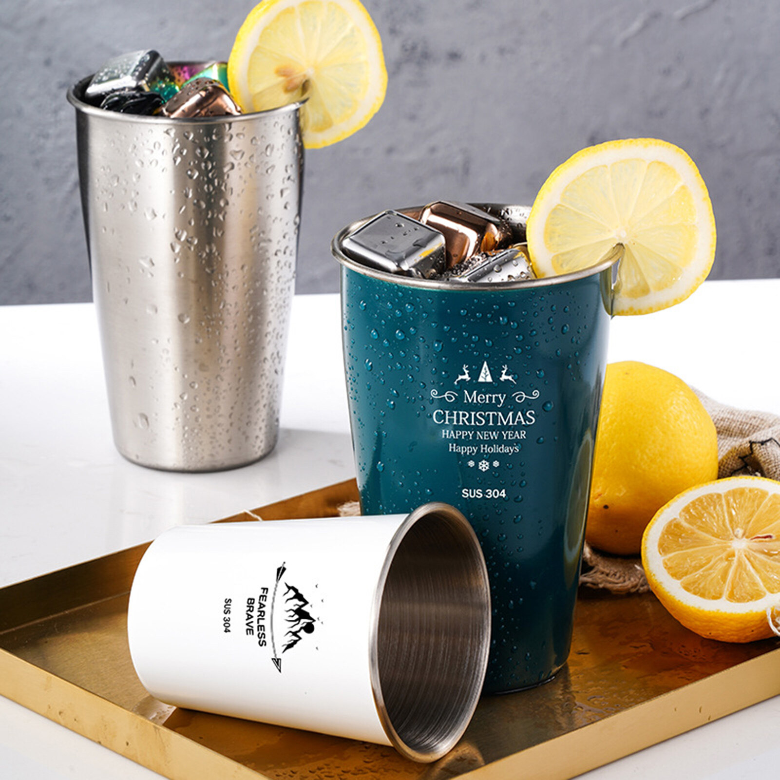 Terylin 350/500ml Water Cup Stackable Easy to Use Stainless Steel Kitchen Rust-resistant Juice Bear Cup for Home