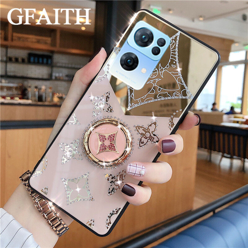 GFAITH Phone Case OPPO Reno7 5G 7Pro 5F 4F A95 A55 A94 RENO 6 6 Pro 5 5PRO 4 Pro 2 3 2F Realme GT Neo2 5G GT Master Edition Realme 8i 7 7PRO X2 narzo 20 Pro A93 A73 A5 2020 A9 2020 F11Pro Casing Ins Luxury Fashion Diamond Acrylic Case Ring Bracket