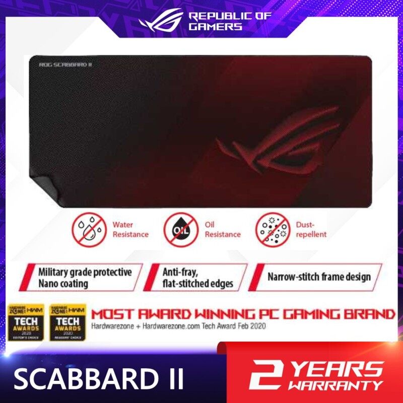 ROG Scabbard II extended gaming mouse pad with protective nano coating for a water-, oil-and dust-repellant surface, with anti-fray, flat-stitched edges and a non-slip rubber base Malaysia