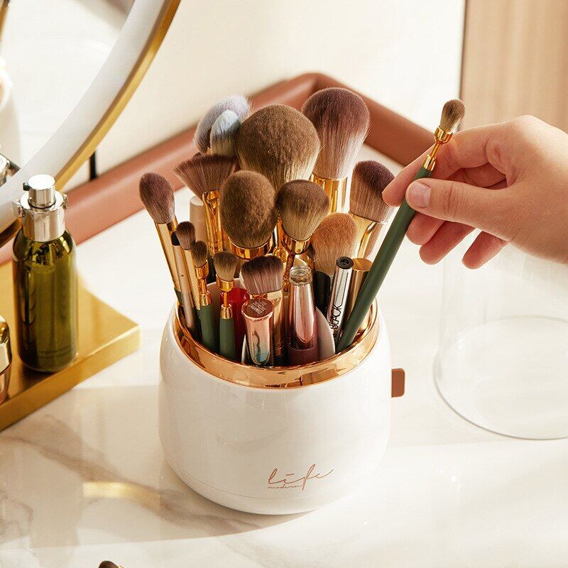 Makeup Brushes Holder 360° Rotating Portable Make Up Tools Jewelry Container Desktop Makeup Organizer Cosmetic Storage Box