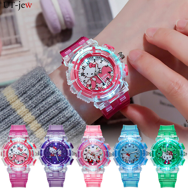 Hello Kitty Watch for Kids Girls Transparent Luminous Digital Watch ...