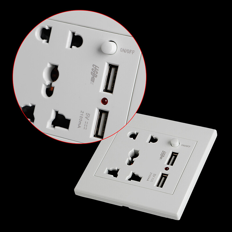 Ổ Cắm + 2 USB + Công Tắc Ổ Cắm Gắn Tường Bộ Sạc Bộ Chuyển Đổi Nguồn AC/DC Bảng Ổ Cắm
