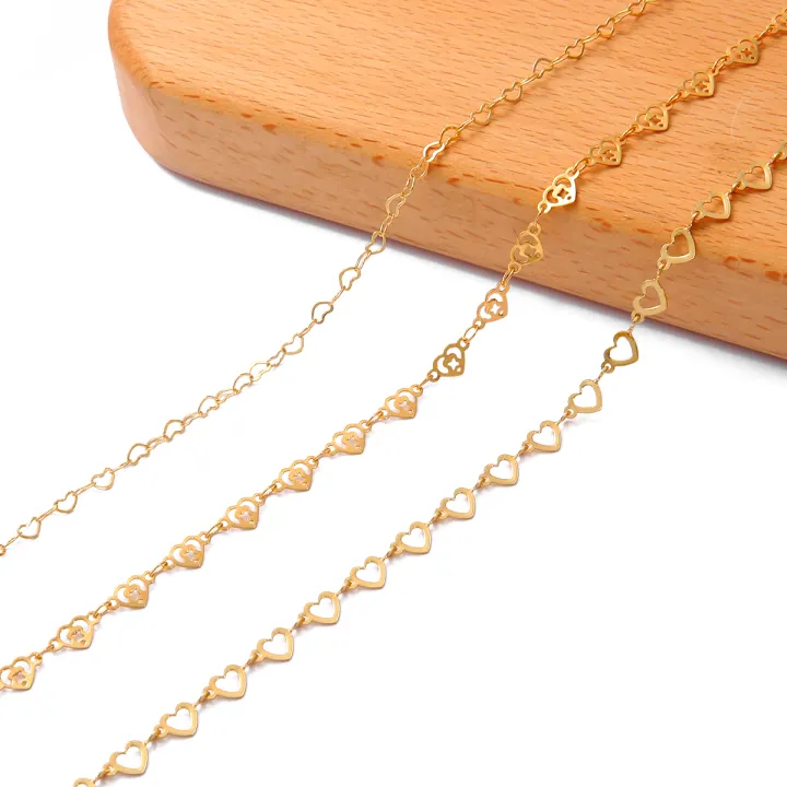 1 Meter String 18k Gold Plated Copper Chain Hollow Heart Beads Chains For Bracelet Necklace Diy Sunglasses Chains Lazada Singapore