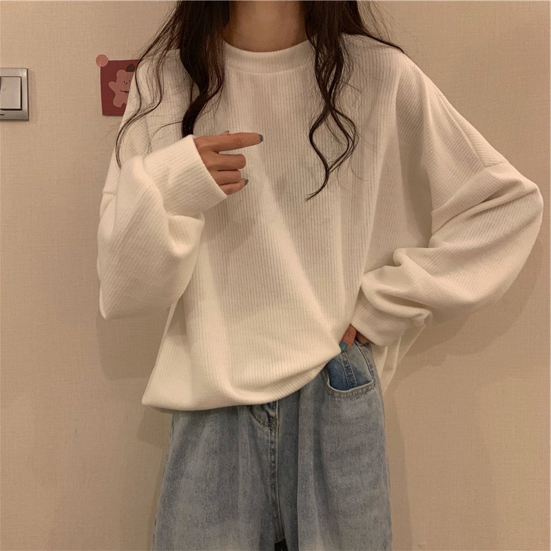 บริสุทธิ์เกาหลีสีบางเสื้อกันหนาวผู้หญิงฤดูใบไม้ร่วงเรียบง่ายแขนยาวเสื้อ ...