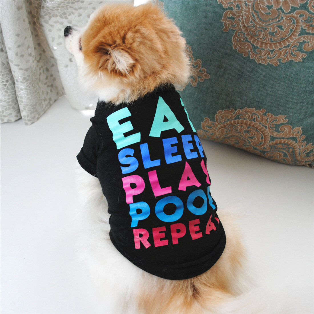 DY Loving Dog Clothes Puppy Shirt Cotton Cat Clothes EAT SLEEP PLAY POOP REPEAT Printed Dog Coat