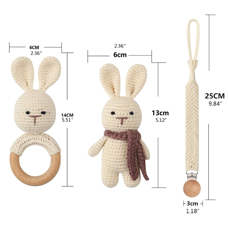 【HOT SALE】Pacifier Clip Set, Dây Chuyền Núm Vú Giả Bện Bằng Gỗ Hình Thỏ Với Teether, Sồi Bé Núm Vú Phụ Kiện Trắng