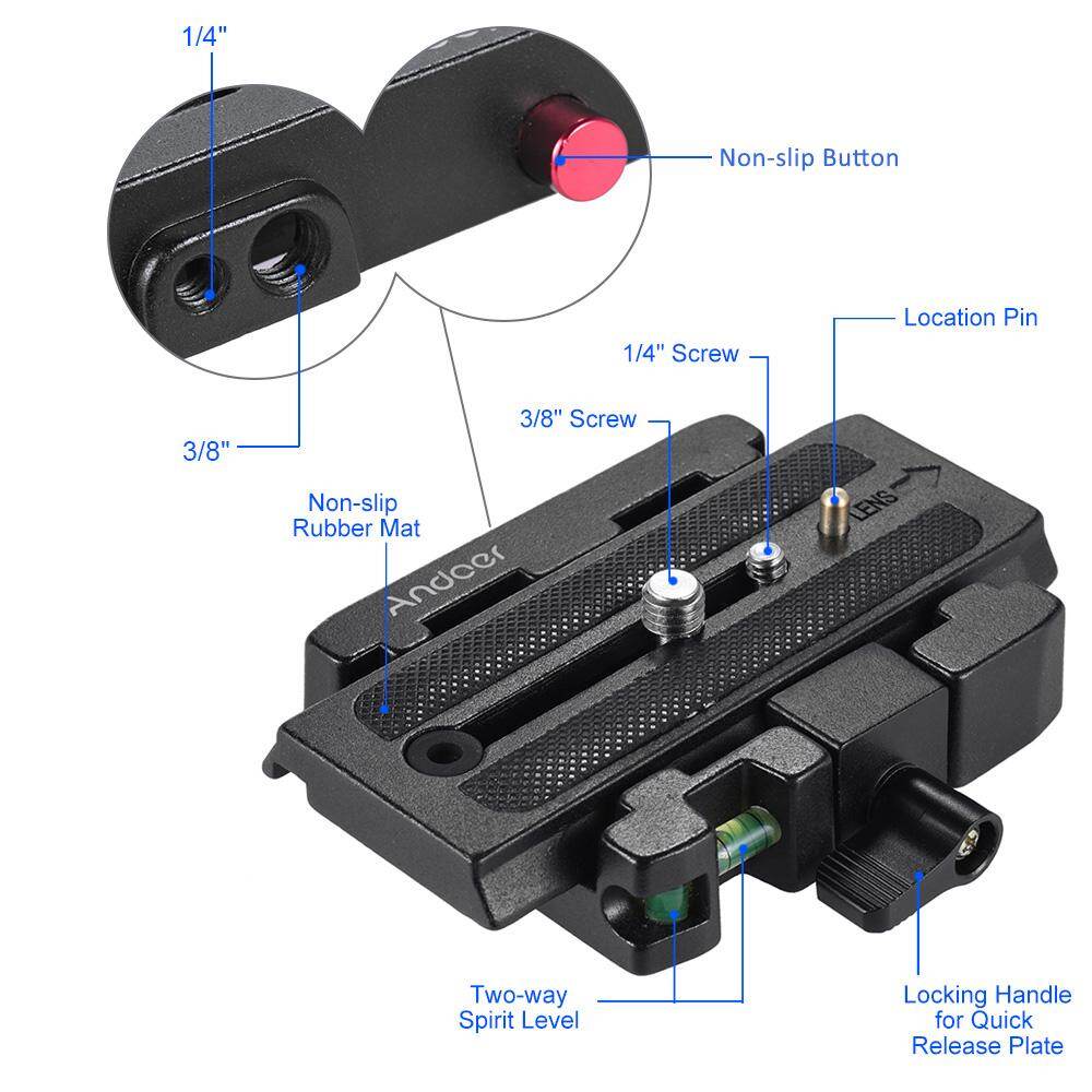 Andoer Video Camera Tripod Quick Release Clamp Adapter with Quick Release Plate Compatible for Manfrotto 501 500AH 701HDV 503HDV Q5 Head