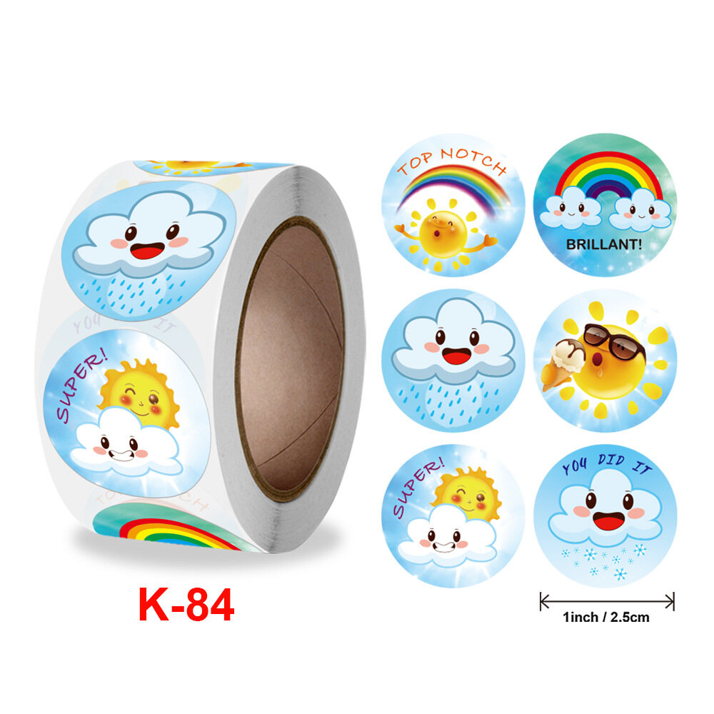 (Super Fan) 500pcs/roll Reward Stickers for Students Teachers Encouragement Sticker Weather Expression Models with Cute Animals for Kids