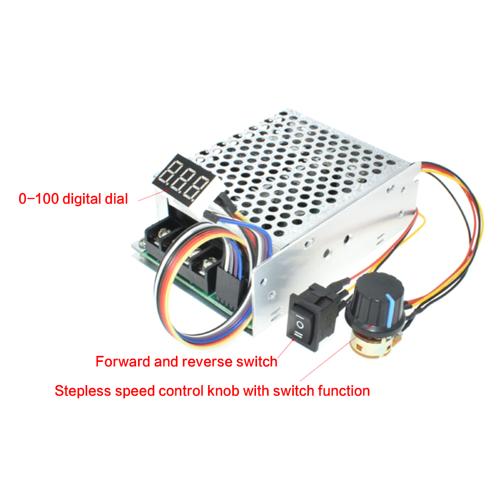 Màn hình hiển thị kỹ thuật số 0 ~ 100% điều chỉnh 10-50V 40A Bộ điều khiển tốc độ động cơ dòng điện một chiều PWM 12V 24V 48V 2000W tối đa 60A đảo ngược