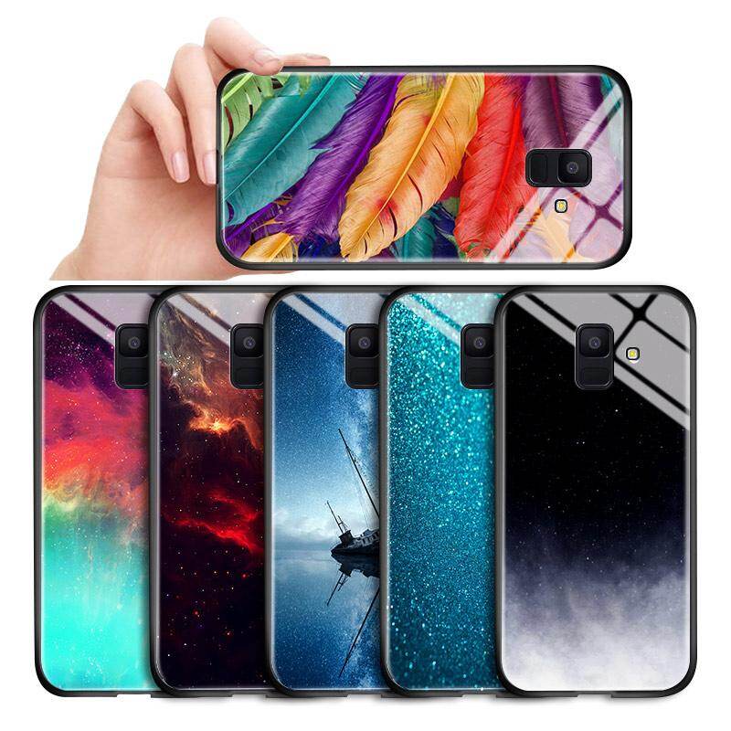 Honinga, Cho Ốp Lưng Samsung Galaxy A7 2018 Ốp Lưng Aurora Galaxy Space Sky Gradient Ốp Lưng Điện Thoại Bằng Kính Cường Lực Chống Sốc Ốp Lưng
