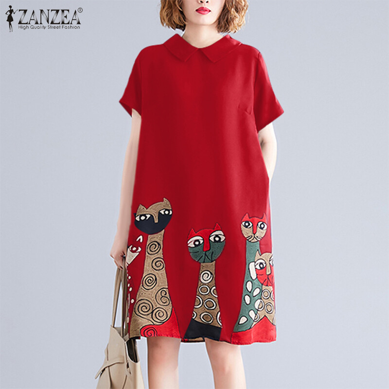 ZANZEA Women Floral Shirt Dress Casual Loose Tunic Party Midi Dresses CNY Outfits
