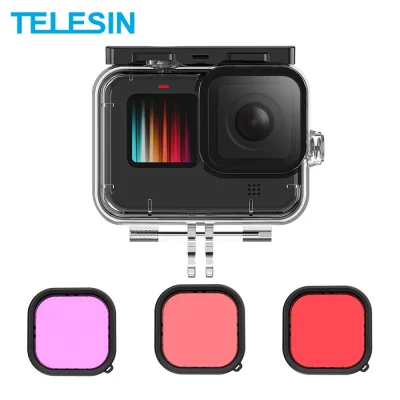 TELESIN 50M Waterproof Protective Housing Case + 3pcs Red Purple Pink Filter Lens for GoPro HERO 10 9 BLACK