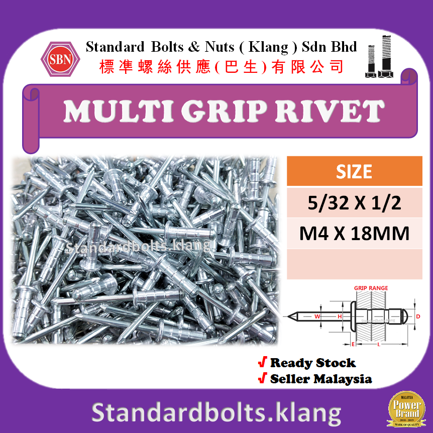 (20PCS) MULTI GRIP RIVET [DIAMETER SIZE: M4] REBET SKRU / PIN RIVET ...