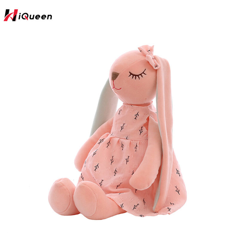 HiQueen 35 ซม.ตุ๊กตาผ้ากำมะหยี่กระต่ายหูยาวรูปร่างของเล่นหมอนอิงตุ๊กตาเด็กแฟน Sleeping Home Decor สี สีชมพู สี สีชมพู-