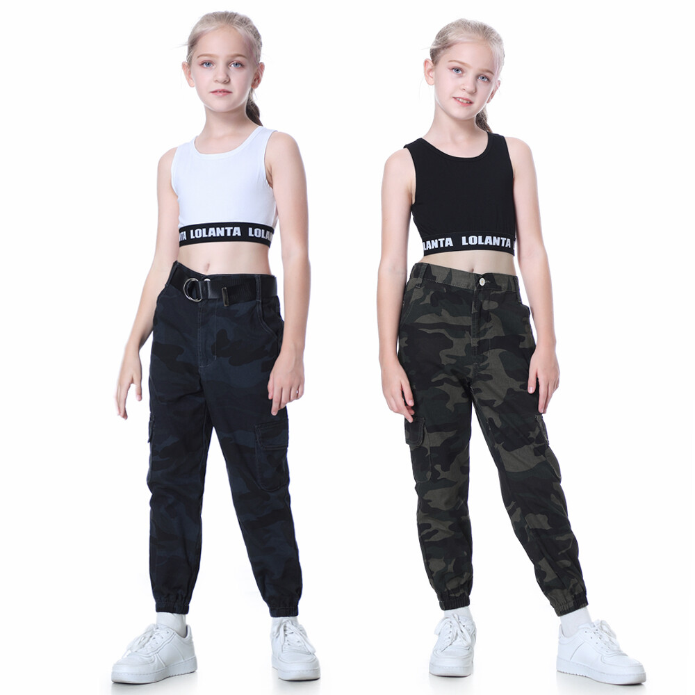 Lolanta Kids Girls Hip Hop Street Dance Solo Clothes Crop Top Vest Or Pants Children's Jogger Sport Pants Rock Style Jazz Performance Wear 4-16 Years