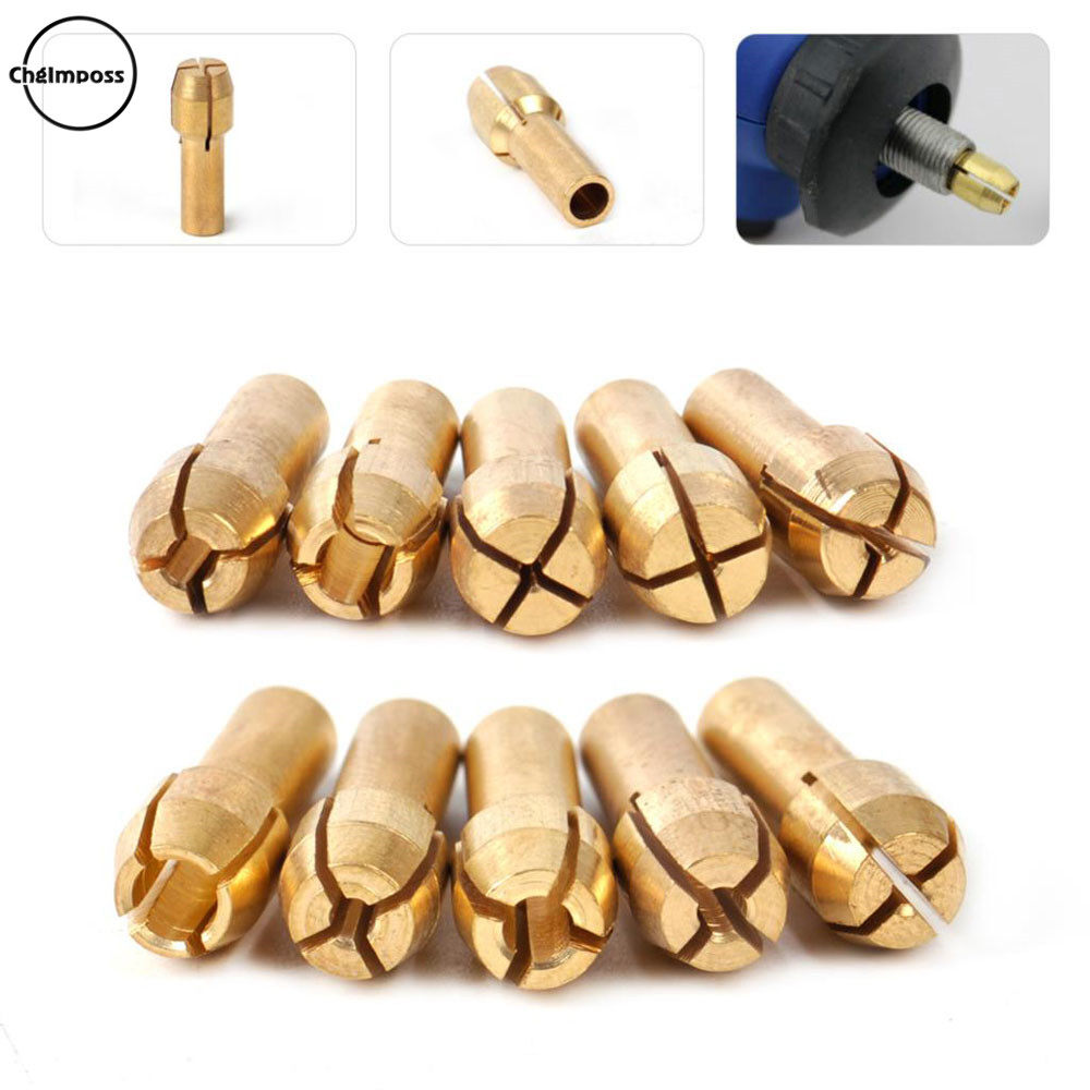 Chgimposs 10pcs mini drill brass chuck collet drill bit 0.5/ 0.8/ 1.0/ 1.6/ 1.8/ 2.0/2.2/ 2.4/ 3.0/ 3.2mm set fit nut