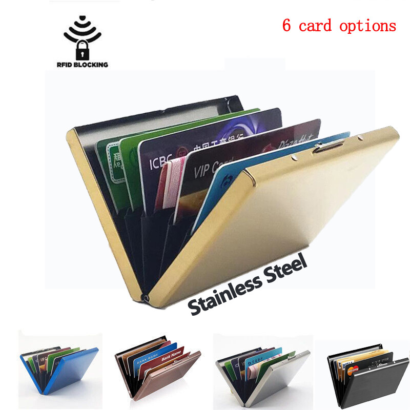 QuXis Anti-Scan RFID 6/10 card options PVC Stainless Steel ID Credit Card Holder Slim Blocking Wallet Case Business Card Protection Holder Case