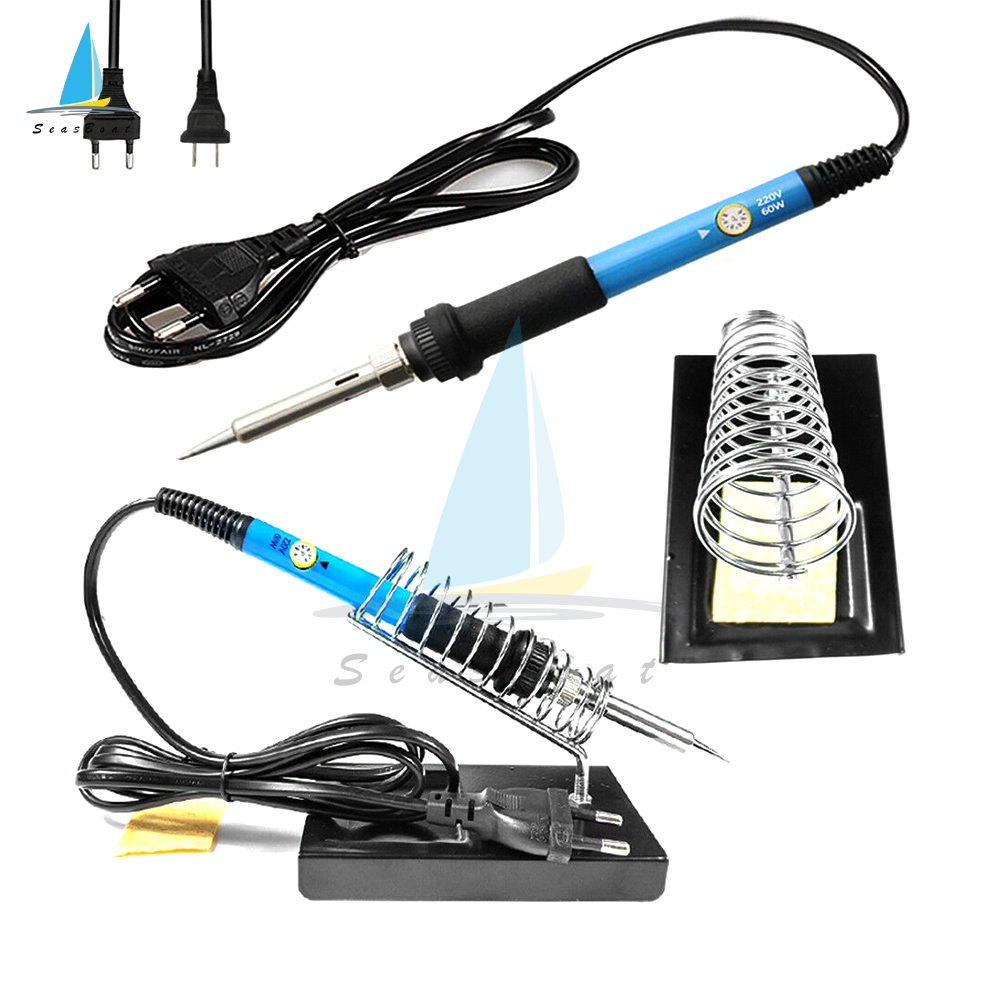 【Seasboat】Soldering Iron Soldering Iron Kit Electronics 60W Adjustable Temperature Welding Tool 5pcs Soldering Iron Tip /Soldering Iron Stand /Desoldering Pump /Tweezers /Solder Wire /Carry Bag