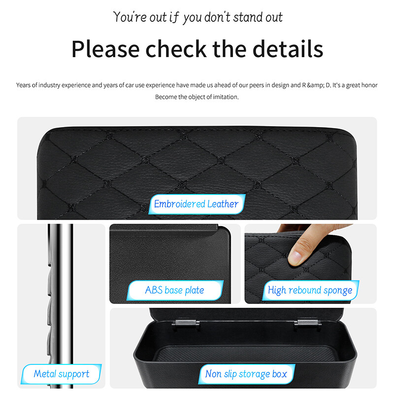 Embroidered Car Armrest Box Universal Car Seat Side Storage Box Adjustable Center Console Elbow Support Cushion Storage Box