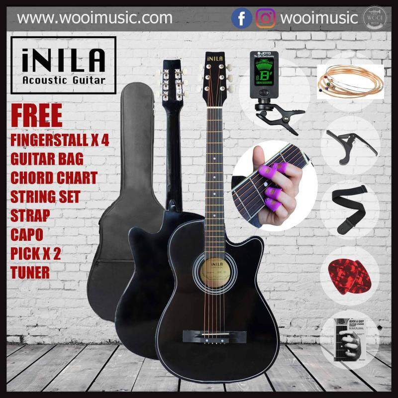 iNILA i38C Acoustic Guitar 38 Pack B - Black (FREE bag, strap, pick, capo, string, chord chard, finger tip,tuner) Malaysia