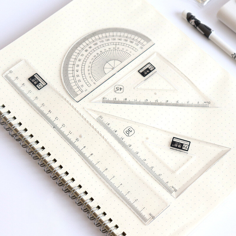 15cm / 20cm / 4pcs Set Plastic Transparent Ruler Protractor Triangle Ruler Measure Draw School Office Supplies Scale Ruler Stationery