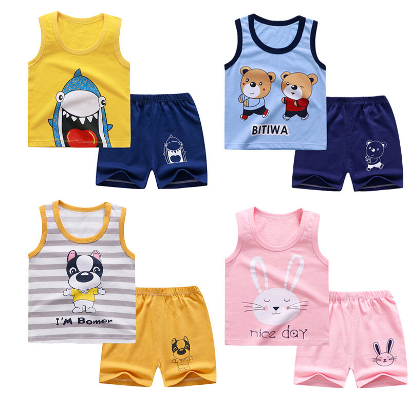 I Love Daddy&Mummy Children's Vest Suit Summer Cotton New Shorts Boy Sleeveless Suit Children's Clothing Set