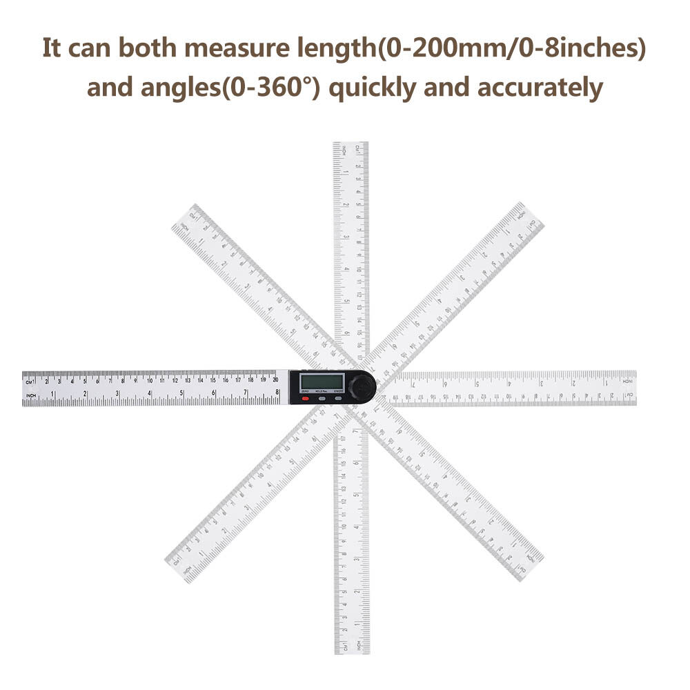 Thước Đo Góc Hiển Thị LCD Kỹ Thuật Số Đa Năng 0-200Mm Thước Đo Lực Kế Điện Tử 360 ° Dụng Cụ Đo Có Chức Năng Giữ Và Zeroing