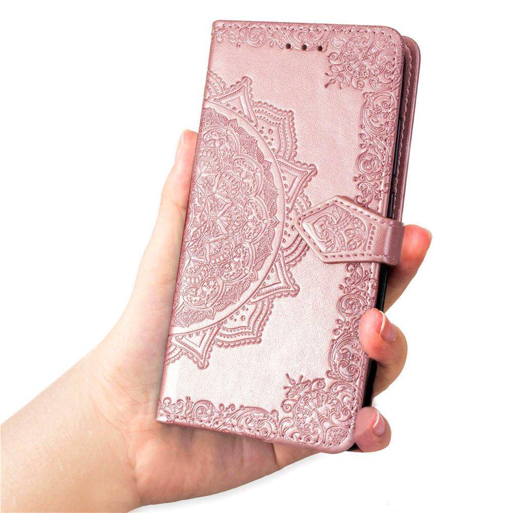 Cho OPPO A5s A3S A7 A83 A73 F11 F11 Pro F5 F7 F9 trường hợp, sang trọng 3D Relief hoa mạn đà la lật Ví da đứng Trường hợp với khe đựng thẻ và dây đeo tay Ví Ốp điện thoại Bìa