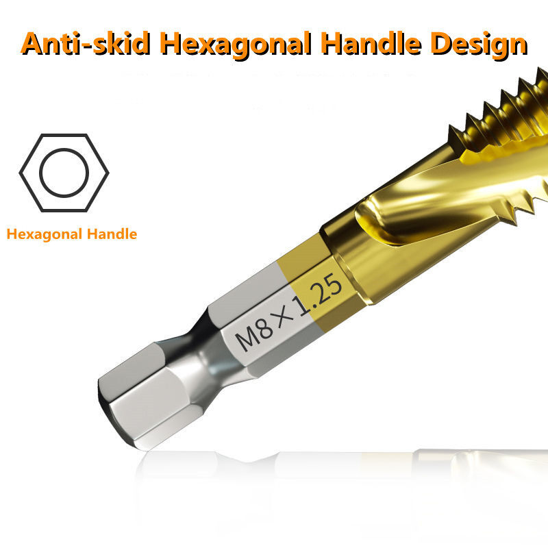 6Pcs M3-M10 Hex Shank Titanium Plated HSS Screw Thread Metric Tap Drill Bits Set Screw Machine Compound Thread Hand Tools with Box