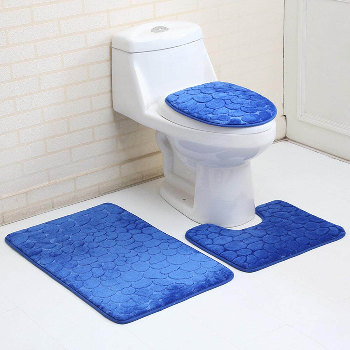 3Pcs Set Marble Pattern Bathroom Non-Slip Pedestal Rug Lid Toilet Cover Bath Mat