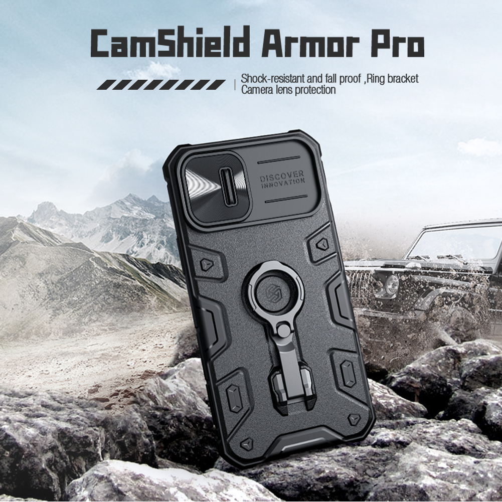 Nillkin Armor Slide Cover Camera Protect Stand Case for iPhone 14 Plus 14 Pro Max Back Cover with Folding Rind Holder CamShield Armor Pro Phone Case