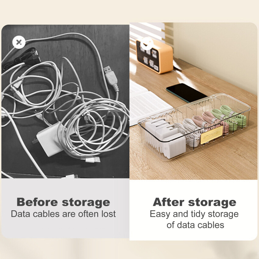 Cable Storage Box Transparent Plastic Data Line Storage Container For Desk Stationery Multifunctional Headset Data Charging Line