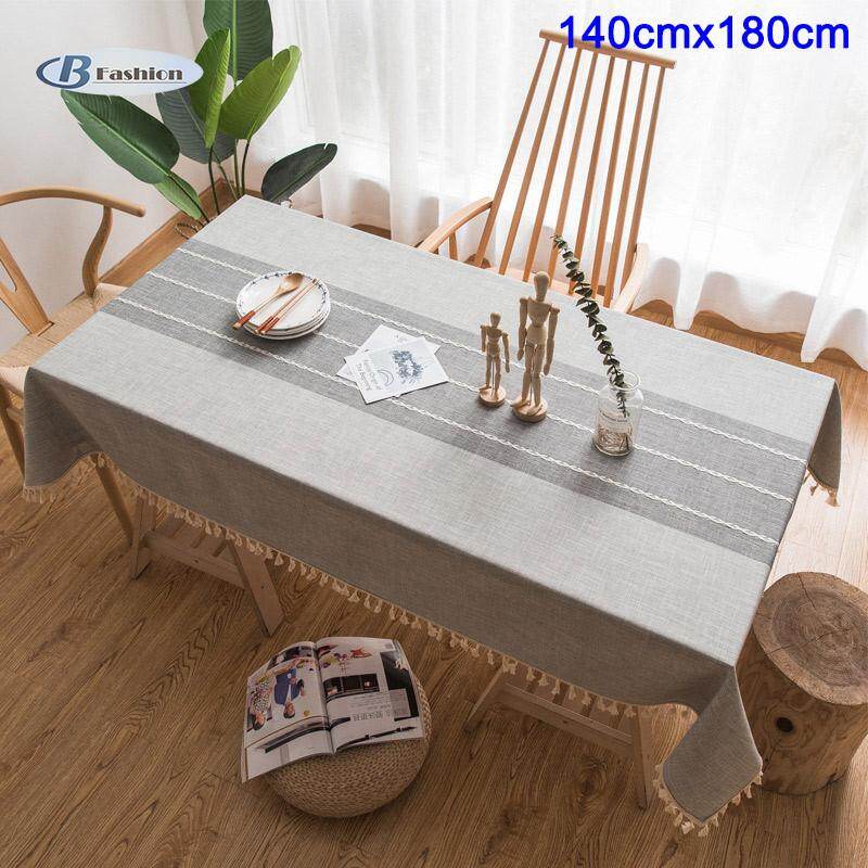 B-F Cotton Linen Tablecloth Tassels Minimalist Pattern for Kitchen Dinning Room Decor