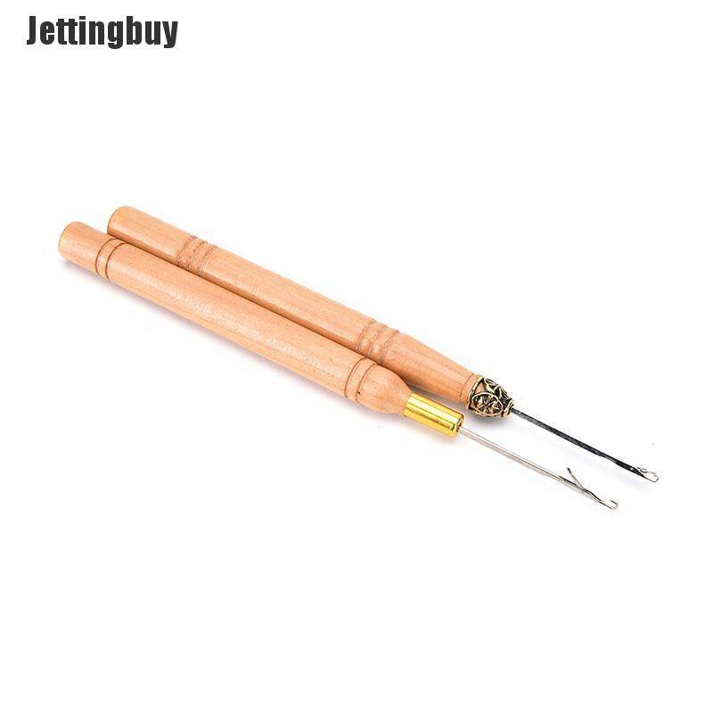 [Jettingbuy] Bộ Dụng Cụ Nối Tóc Lông Vũ Cán Gỗ Dụng Cụ Kéo Kim Móc Chỉ Tự Làm Cho Tiệm Làm Tóc