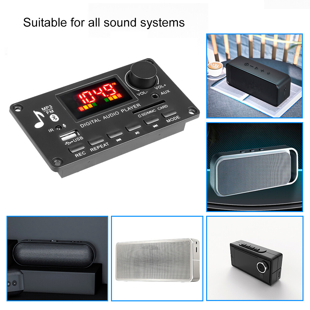 BOKEWU 40/80W Amplifier Bluetooth 5.0 Decoder Board 12V Wireless Handsfree MP3 Player Support FM TF USB AUX