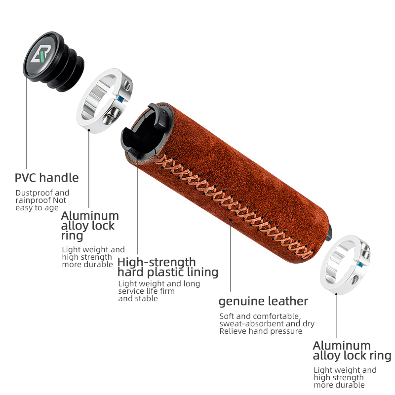 ROCKBROS Bicycle Grips Leather Handle Bar Grips Ergonomics Handlebar Grip Shockproof Bilateral Lock Non-slip Cycling Accessorie