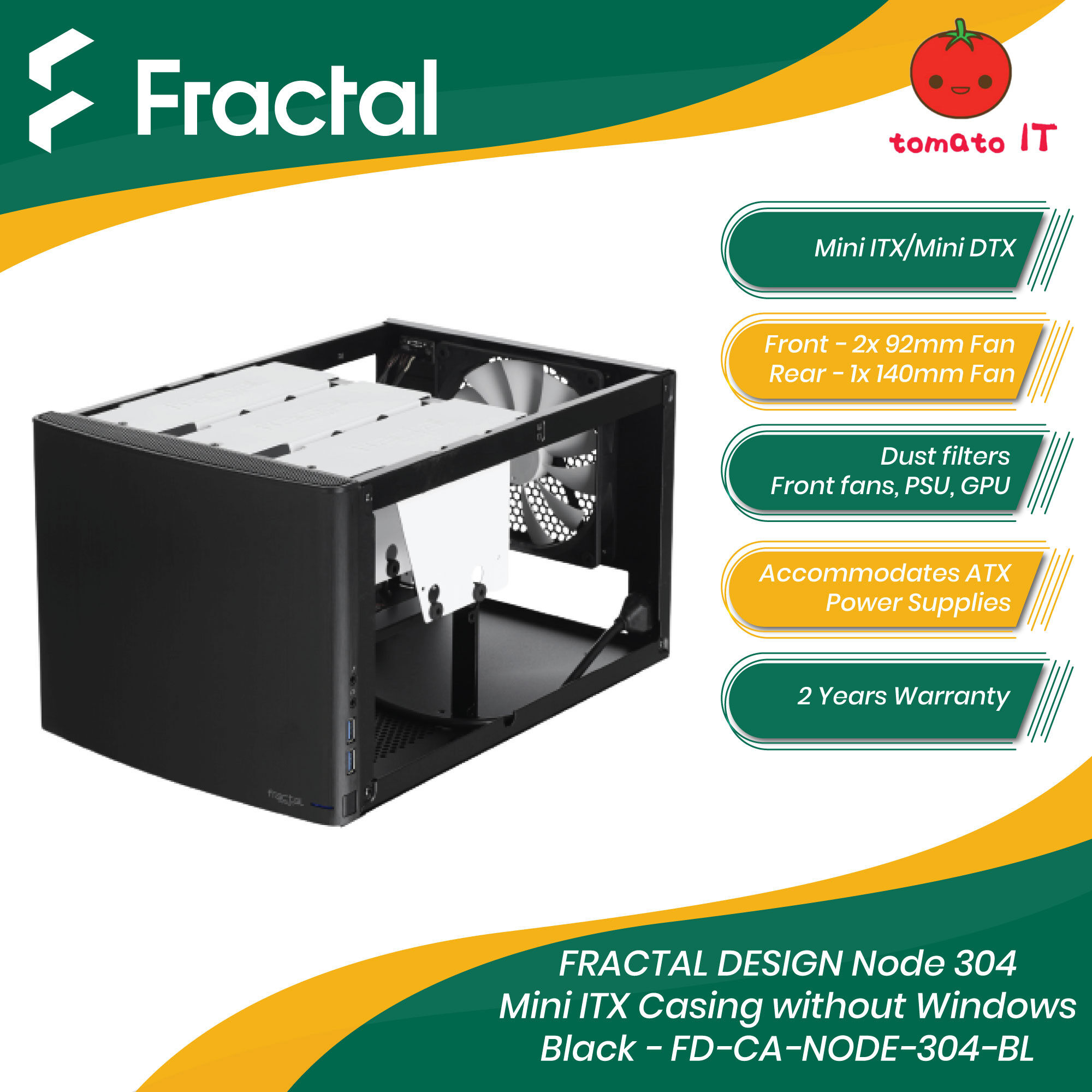 FRACTAL DESIGN Node 304 Mini ITX Casing without Windows - Black/White ...