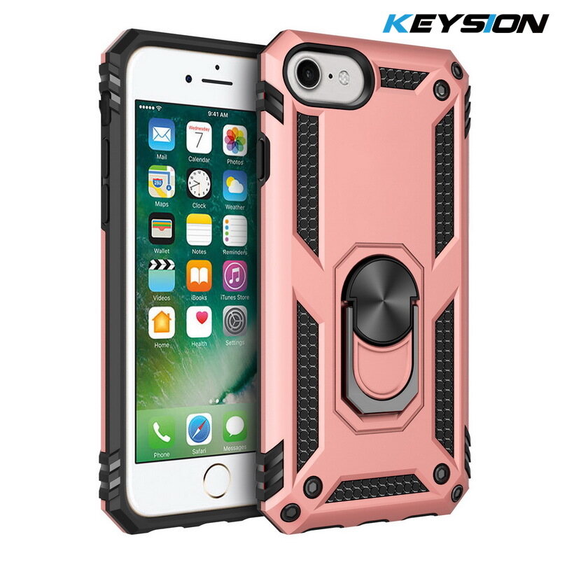 KEYSION Shockproof Case for iPhone SE 2020 Max Ring Stand Heavy Protection Phone Back Cover for iPhone 6 6s 7 8 Plus New